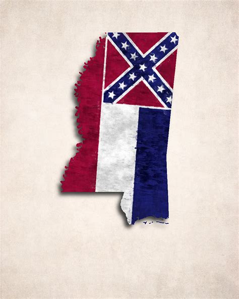 Mississippi Map Art With Flag Design Digital Art by World Art Prints And Designs