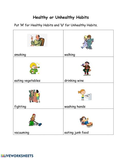 Healthy and Unhealthy Habits interactive worksheet, 2024