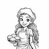 Premium Vector  Baker Smile Girl coloring Book sketch template