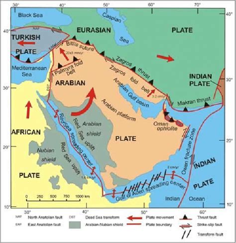 Arabian Plate Boundaries and Relative Movements (Johnson 1998) | Download Scientific Diagram