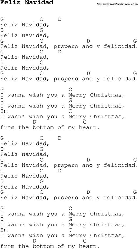 Christmas Carol/Song lyrics with chords for Feliz Navidad | Ukulele songs, Christmas ukulele ...