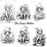 Christmas Elves  Digital Coloring Book $119 stamps sketch template