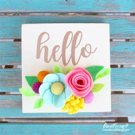 Hello Vinyl Sign with Bright Felt Flowers!