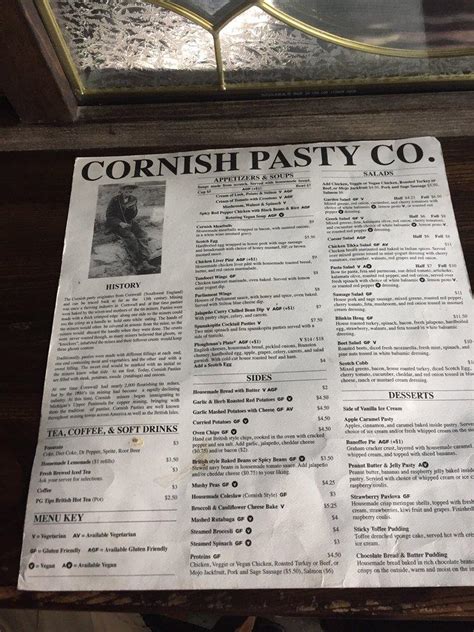 Menu at Cornish Pasty Co pub & bar, Phoenix, 7 W Monroe St