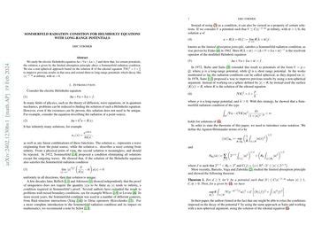 Sommerfeld Radiation Condition for Helmholtz Equations with long-range ...