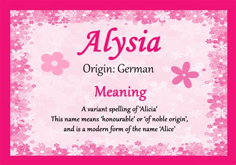 Alysia Personalised Name Meaning Certificate - The Card Zoo