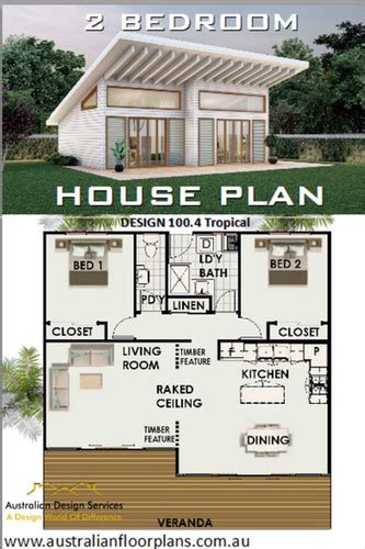 House Plan:100.4 LH TROPICAL | Small 2 Bed House Plan under 80 sq meters | Australianfloorplans