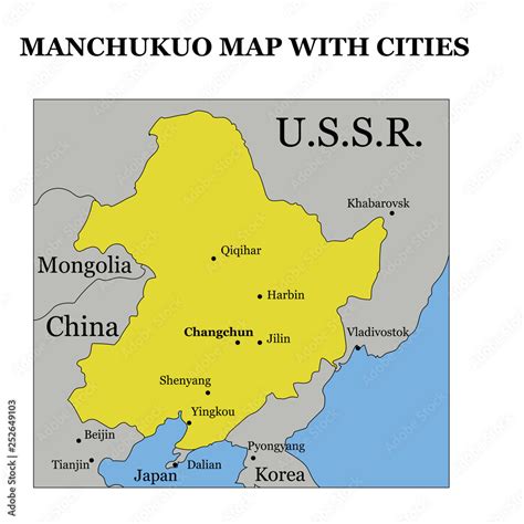 Vettoriale Stock historical map of Manchukuo on the territory of modern China State of Manchuria ...