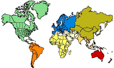 World Displays Color Coded Continents Countries