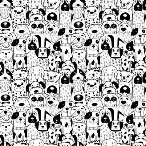 Padrão sem emenda com doodle cães preto e branco. | Vetor Premium | Black and white doodle, Dog ...