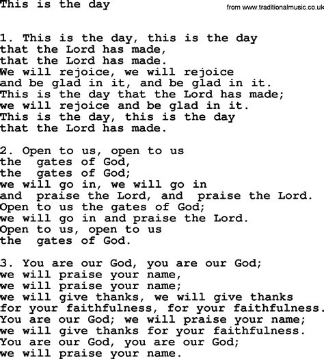 Hymns for Confirmation services, title: This Is The Day - lyrics with PDF