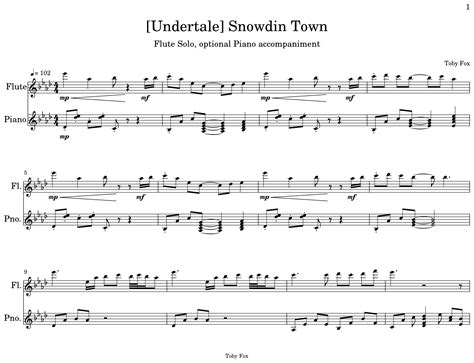 [Undertale] Snowdin Town - Sheet music for Flute, Piano