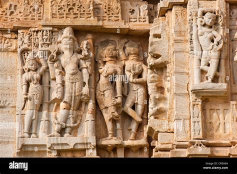 Stone carvings, sculptures on a Hindu temple, Chittorgarh, Rajasthan, India, Asia Stock Photo ...