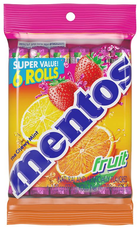 Mentos Mint Candy, Fruit, 1.32 oz Rolls (Pack of 6) - Walmart.com