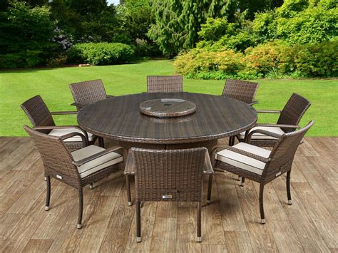 Brown Rattan Dining Set 8 Chairs & Round Table Outdoor Premium Garden ...