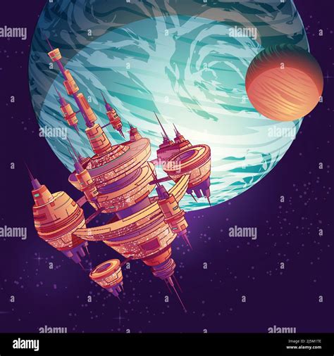 Future deep space exploration cartoon vector with intergalactic space ...