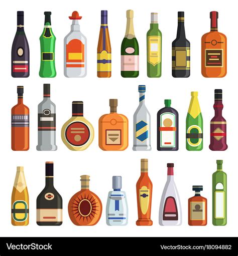 Different alcoholic drinks in bottles Royalty Free Vector