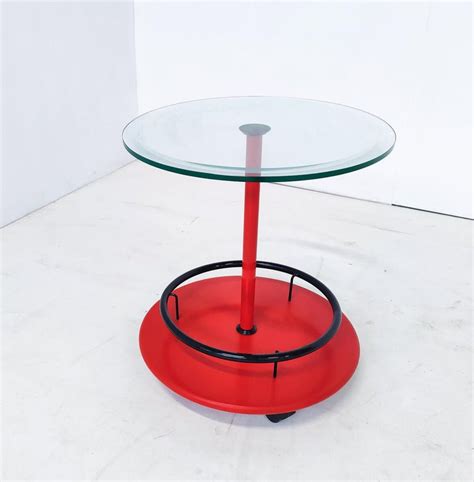 Mid-Century Modern Italian Rolling Side Table, Metal and Glass For Sale at 1stDibs