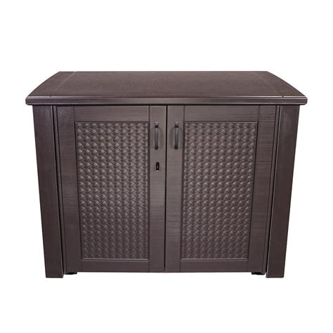 Rubbermaid Patio Chic 123 Gal. Resin Basket Weave Patio Cabinet in ...