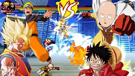 Goku y Naruto vs Luffy y Saitama pelea completa 5 rounds - YouTube