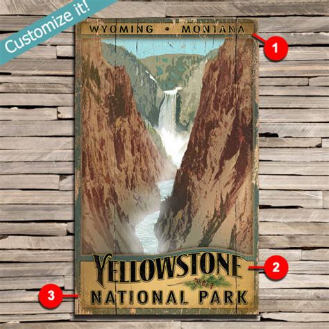 Yellowstone Vintage Sign | Personalized Cabin Decor | National Park Art Printed on Wood | On ...