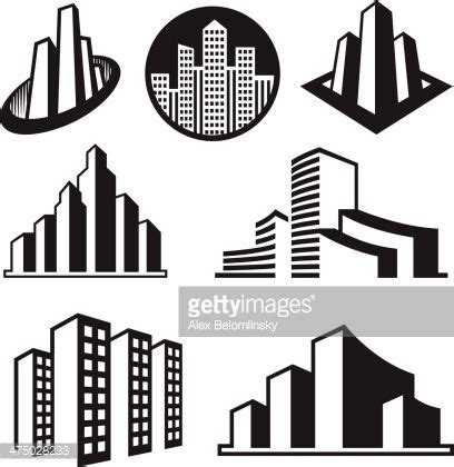 Skyscrapers on Black & White Icon Set | Construction logo design, Building logo, Text logo design