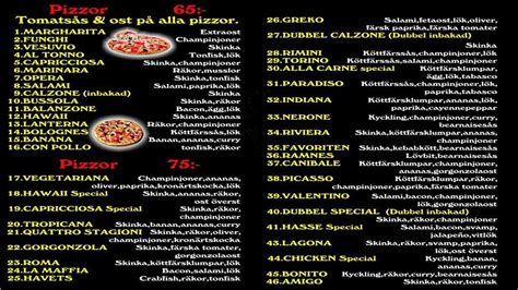 Menu at Bella Pizzeria, Surahammar