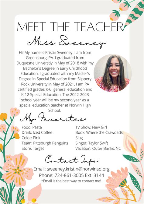 About Miss Sweeney – KRISTIN SWEENEY – Norwin High School