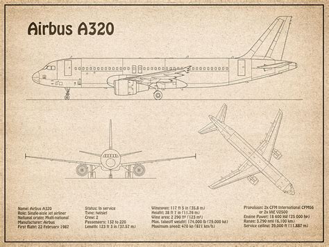 Airbus A320 - Airplane Blueprint Drawing Plans SD Digital Art by ...