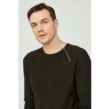 Avva Men's Khaki Crew Neck Shoulder Zipper Sweater | ePonuda.com