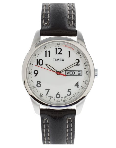 Timex Timex Originals Black Leather Strap Watch in Black | Lyst