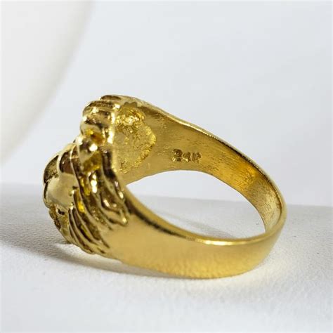 Solid 24K Yellow Gold Handcarved Large Heavy Mens Lion Ring Size 5 - 11 - Jahda Jewelry Company ...