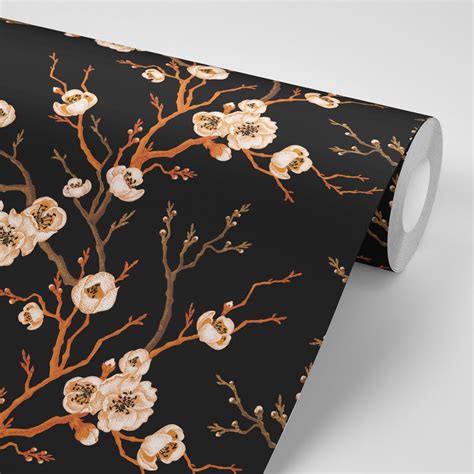 Wallpaper Black Floral Blossoms Peel and Stick - Etsy