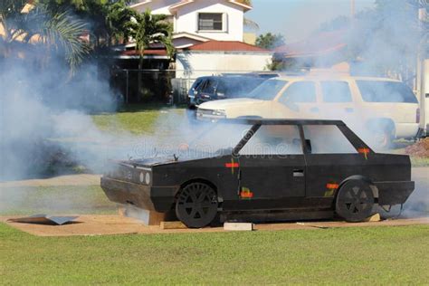 A black car on fire editorial photography. Image of automobile - 206520642