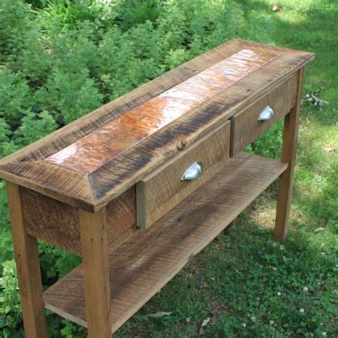 Sofa Table | Entry Table, Distressed Copper Inlay, Reclaimed Wood, Rustic Contemporary, Natural ...