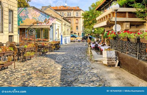 Skadarlija Old Bohemian Street with Many Restaurants in Belgrade Serbia ...