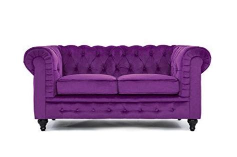 Classic Scroll Arm Chesterfield Style Loveseat with Tufted (Purple) | Sectional sofa with ...