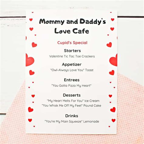 Printable Valentine Dinner Menu For Kids