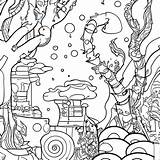 Ausmalbild Fantasy Unterwasserlandschaft Schwarz Weiß · Creative Fabrica sketch template