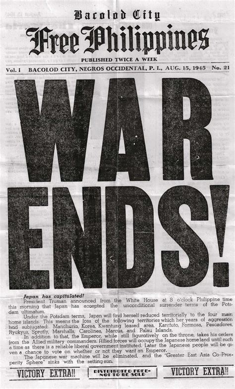 WAR ENDS! - Japan surrenders, ending World War II. August 15, 1945 : Philippines