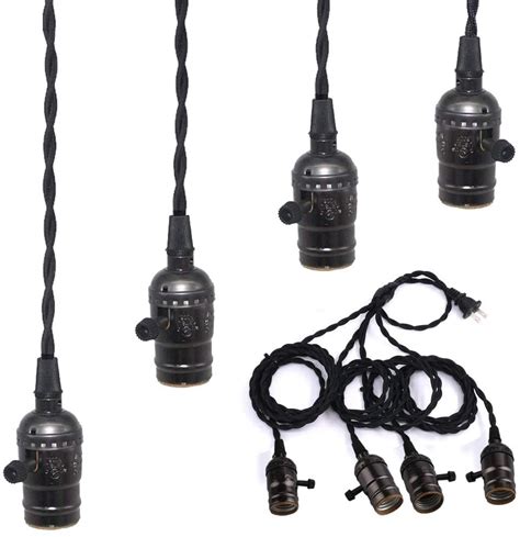 Amazon.com: 4 Vintage Light Sockets Pendant Hanging Light Cord Kit with Switches, E26/E27 Solid ...