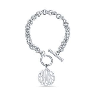 22.0mm Monogram Charm Bracelet in Sterling Silver (3 Initials) - 7.5" | Personalized Bracelets ...