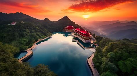 Premium AI Image | A luxurious hilltop resort with an infinity pool ...