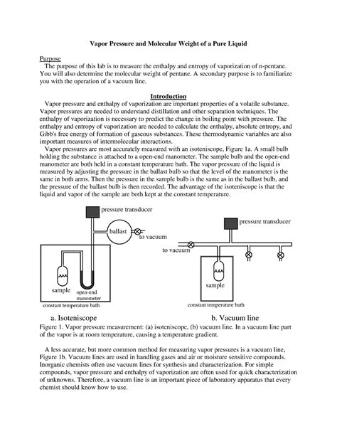 Vapor Pressure - lab report - Vapor Pressure and Molecular Weight of a Pure Liquid Purpose The ...