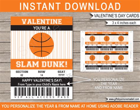 Valentines Basketball Class Gift Card Template | School Throughout Basketball Gift Certificate ...