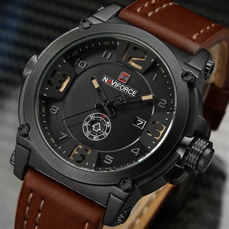 NAVIFORCE Mens Sports Watches Top Brand Luxury Quartz Watch Leather ...