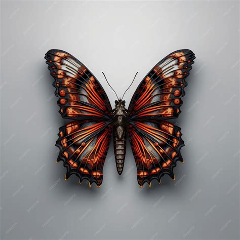 Premium AI Image | A butterfly with red and black wings is shown on a gray background.