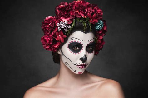 Wallpaper : Dia de los Muertos, portrait, bare shoulders, makeup, skull ...