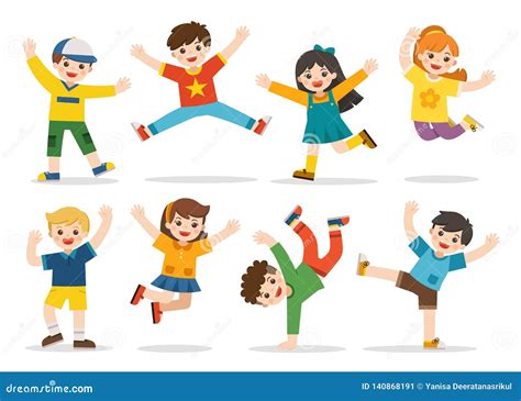 Children`s Activities. Happy Kids Jumping Together on the Background ...