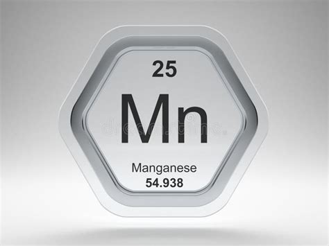 Manganese Symbol in Square Shape with Metallic Border and Transparent Background with Reflection ...